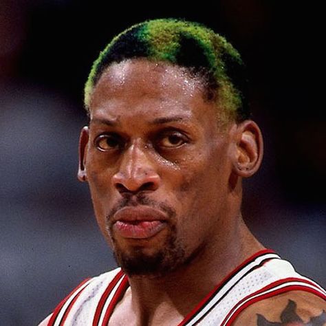 Dennis Rodman Green Hair, Dennis Rodman Hairstyle, Denis Rodman Hair, Dennis Rodman Hair, Rodman Hair, Nba Pfp, Denis Rodman, Buzzed Hair, Dennis The Menace