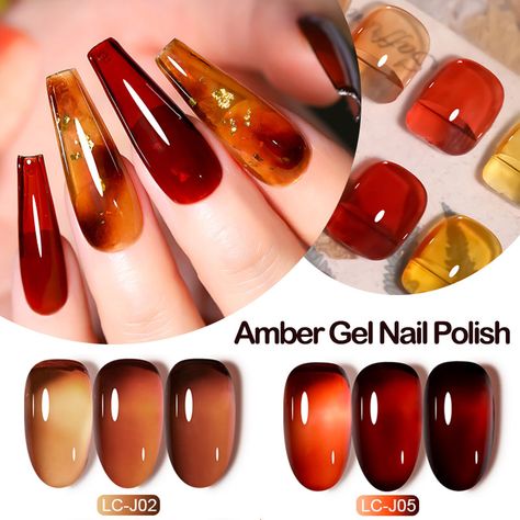 Jelly Amber Nails, Amber Jelly Nails, Autumn Jelly Nails, Amber Nails Design, Brown Jelly Nails, Amber Nail, Amber Nails, Manicure Soak, September Nails