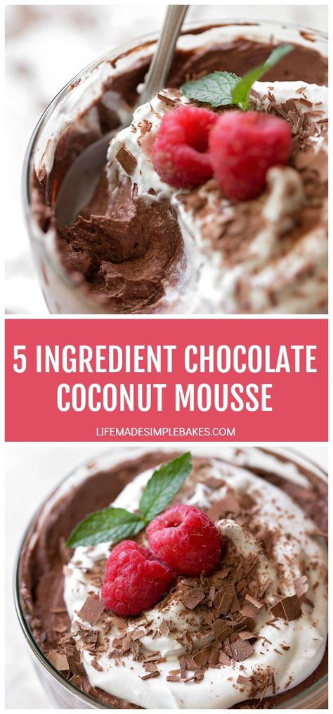 A rich and decadent dessert that is perfect for summer! This totally effortless 5 ingredient chocolate coconut mousse is dairy-free, gluten-free, low carb and no-bake. #chocolatecoconutmousse #5ingredientchocolatecoconutmousse #5ingredientmousse #chocolatemousse Coconut Cream Chocolate Mousse, Coconut Mousse, Coconut Milk Chocolate, Coconut Hot Chocolate, Life Made Simple, Coconut Baking, Healthy Valentines, Paleo Desserts, French Desserts