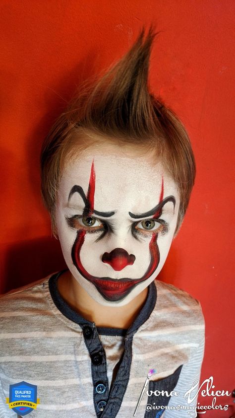 Scary Clown Make Up For Boys, Scary Kids Face Paint, Easy Clown Makeup For Kids Boys, Halloween Boy Face Paint, Clown Makeup Boys For Kids, Halloween Face Paint Boys, Halloween Makeup Boys Kids, Kids Clown Face Paint, Kid Halloween Face Paint