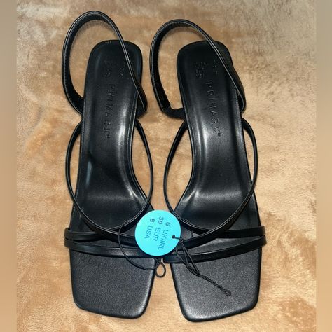 Slingback Strappy Black Heels. Brand New With Tags, Never Worn. 3inch Heels Primark Heels, Gold Pumps Heels, 3inch Heels, Mauve Heels, Primark Shoes, White Strappy Heels, Black Open Toe Heels, Heels Chunky, Orange Heels