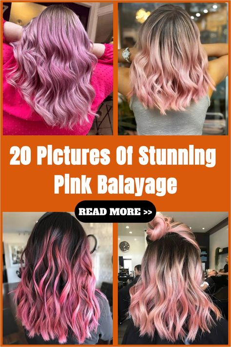 Psst! Want to know the hottest hair color of summer 2023? Well, it’s pink. Pink balayage, to be specific. This stunning hair… Pink Balayage On Brown Hair, Pink Balayage Straight Hair, Blond With Pink Highlights, Pink Ends Hair Brown, Balayage Hair Pink, Brown To Pink Ombre Hair, Pink Bayalage, Blonde Pink Balayage, Hot Pink Balayage