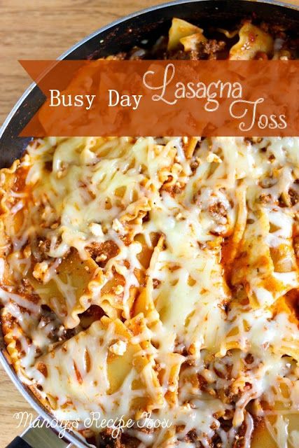 Busy Day Lasagna Toss | We really liked the consistency of this; however, I didn't like the addition of the Italian dressing because I think that it made the dish too sweet. I used Susan's spaghetti sauce, subbed the ground beef for ground turkey, and used vegetable stock in place of the water. I'll certainly make this quick dish again, but with a few minor tweaks. Lasagna Toss, Lasagna Casserole, Busy Day, Main Meals, Recipe Box, Main Dish Recipes, Dinner Time, Meatloaf, I Love Food