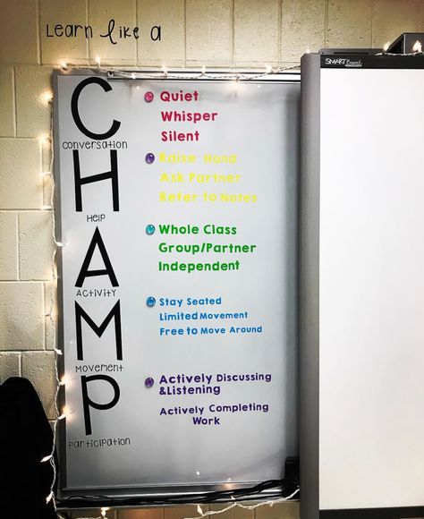 Champs Middle School, Champs Classroom Management Middle School, Champs Classroom Management Elementary, Classroom Vinyl Ideas, Champs Behavior Management, Champs Classroom Management, Classroom Goals, Classroom Behavior Management, Future Teacher