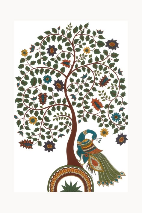 Painted Mirror Art, Phad Painting, Indian Traditional Paintings, Indian Wall Art, Gond Painting, Indian Artwork, Peacock Wall Art, Kalamkari Painting, Mughal Paintings