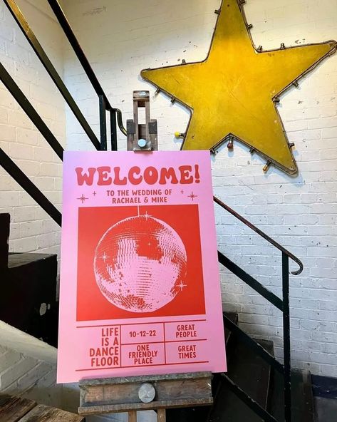 This is your 💥sign💥 to add some funky AF on-the-day signage to your wedding/event 🪩⚡ This couple wanted an eye catching welcome sign that… | Instagram Funky Wedding Welcome Sign, Event Signage Design, Sicilian Wedding Theme, Booth Signage, Wedding Welcome Party, Sicilian Wedding, Welcome Signage, Event Signs, Signage Ideas