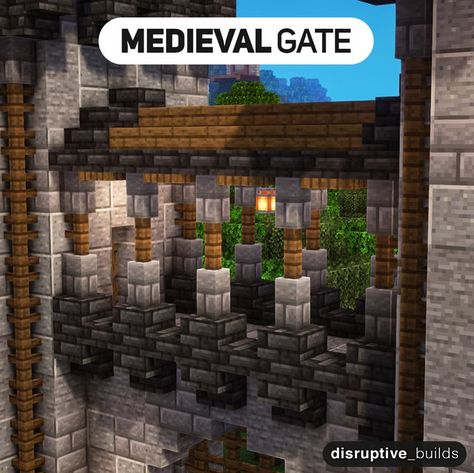 Minecraft Medieval Gate Design, Minecraft Grand Doorway, Minecraft Castle Dungeon, Big Door Minecraft, Minecraft Covered Bridge, Islands Roblox Ideas, Minecraft Fortress Walls, Medieval Gate Minecraft, Minecraft Forge Ideas