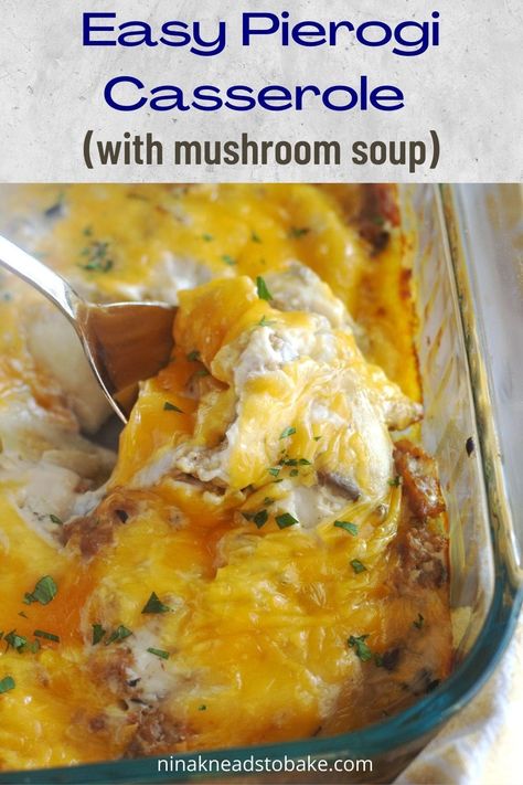 This easy sausage & pierogi casserole is loaded with sausage, onions and frozen pierogis. It's covered with a creamy cheese sauce, and then baked to perfection. Pierogi Recipes, Cottage Cooking, Yummy Potatoes, Polish Dishes, Pierogi Casserole, Perogies Recipe, Polish Foods, Easy Casserole Dishes, Creamy Cheese Sauce