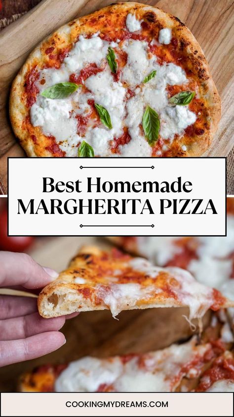 Homemade Margherita Pizza Pizza Recipes Margarita, Margarita Pizza Recipe, Homemade Margarita Pizza, Personal Pizza Recipe, Nesquik Recipes, University Meals, Homemade Margherita Pizza, Focaccia Recipes, Wood Oven Pizza