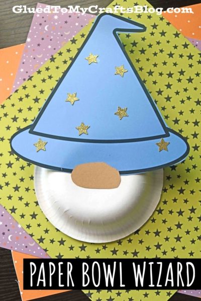 Paper Bowl Wizard Craft Idea For Kids - Glued To My Crafts - Let's Get Crafty! Young Toddler Activities, Enchanted Creatures, Forest Crafts, Fairy Tale Crafts, Fantasy Craft, Paper Bowl, Enchanted Kingdom, Magic Theme, Camp Crafts