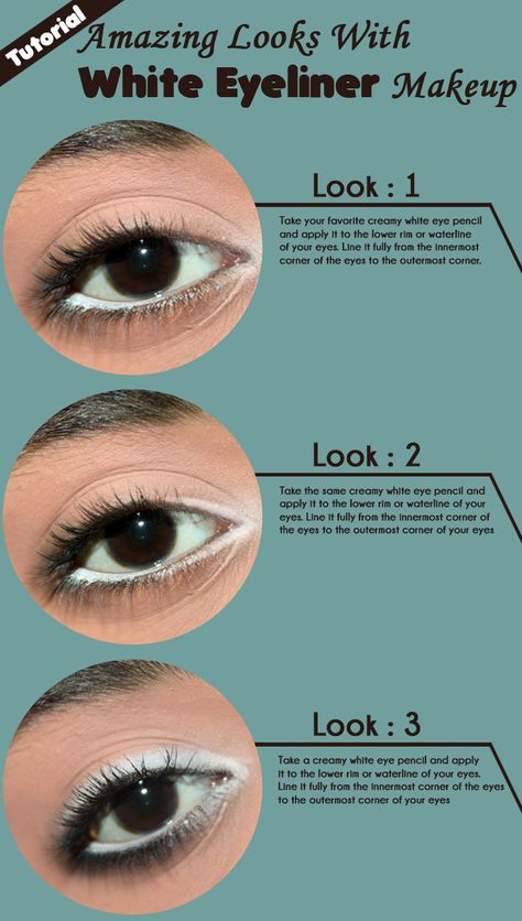 Looks With White Eyeliner, White Eyeliner Looks, White Eye Pencil, White Eyeliner Makeup, Eyeliner For Beginners, Makeup Tutorial Eyeliner, Perfect Eyeliner, White Eyeliner, Makeup Mistakes