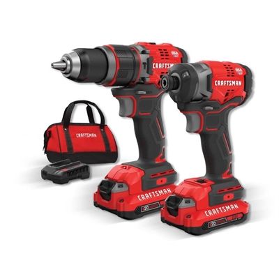 CRAFTSMAN Power Tool Combo Kit CMCK220D2 20-Volt MAX Lithium-Ion Cordless Hammer Drill and Impact Driver Combo Kit Power Tool Combo Sets, Craftsman Power Tools, Power Tool Set, Stair Stepper, Craftsman Tools, Speed Drills, Chainsaw Accessories, Elliptical Machine, Pressure Washer Accessories