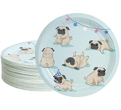 Plates Cute, Birthday Pug, Candle Party Favors, Dinner Dessert, Kids Party Supplies, Dog Party, Puppy Party, Cute Pugs, Dog Pattern