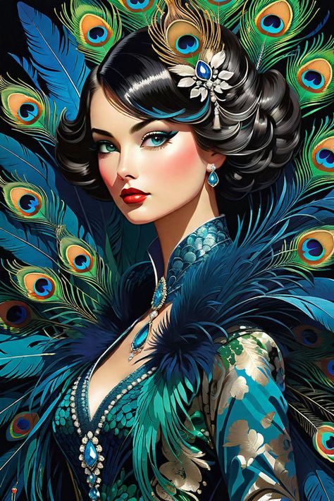 0 Art Deco Portrait, Art Deco Paintings, Art Deco Lady, Image Swag, Beauty Art Drawings, The Peacock, Abstract Faces, Girl With Hat, Girly Art