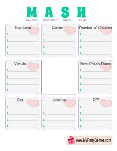 Free Printable MASH Game for Girl's Slumber Party Mash The Game, Games Like Mash, Mash Printable, Bff Games, Teenager Games, Virtual Sleepover, Mash Game, Ultimate Sleepover, Sleepover Stuff