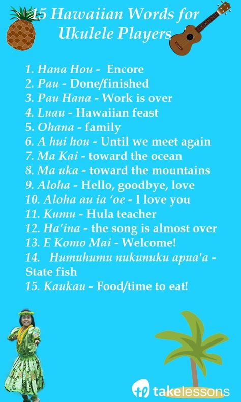 Hawaiian Sayings, Hawaii Language, Hawaiian Words And Meanings, Hawaiian Words, Hawaiian Phrases, Hawaiian Quotes, Hawaiian Language, Learning Ukulele, Polynesian Dance