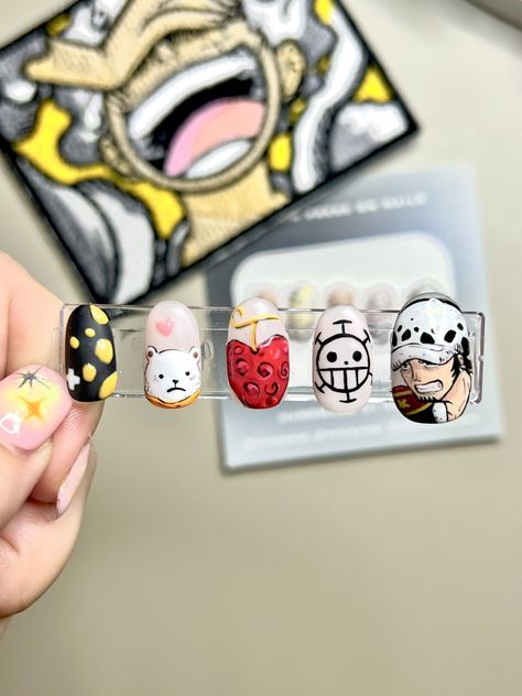 Trafalgar Law Nails, Uñas One Piece, Law Nails, One Piece Nails, Anime Nail, Press On, Anime Nails, Trafalgar Law, Soft Gel