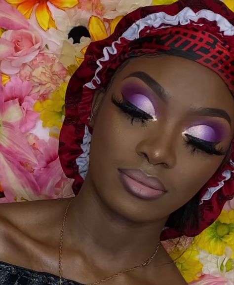 Purple Glam Makeup Black Women, Purple Makeup On Black Women, Eye Shadow Purple, Royal Purple Makeup, Lavender Eyeshadow Looks Black Women, Silver And Purple Makeup Looks, Purple Eyeshadow Looks Black Women, Purple And Gold Makeup Looks, Purple Makeup Looks For Black Women