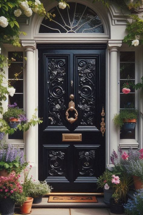 Looking for a unique way to spice up your home? 🏠 Why not try a front black door! 💡 It's a fantastic way to make a bold statement while keeping things stylish. 🖤 Check out our collection of fun and quirky black door ideas to inspire you! 😎 Exterior House Doors, Oversized Pendant Light, Front Doors Uk, Unique Front Doors, Black Front Doors, Magical Images, House Front Door, Outdoor Light Fixtures, Black Doors