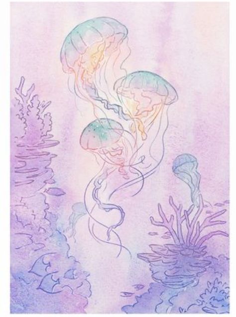 Fantasy Watercolor, Ocean Drawing, Watercolor And Pen, I Love The Ocean, Jellyfish Art, Deep Art, Sea Art, Artwork Images, Original Characters