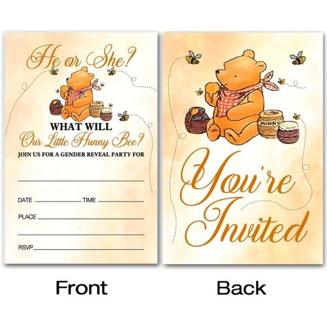 Brayqu Winnie The Pooh He Or She Gender Reveal Party Invitations Pooh Bear Gender Neutral Reveal Party Invites (20 Cards With Envelopes) Gender Reveal Pooh Bear, Winnie The Pooh Gender Reveal Invitation, Gender Reveal Ideas Winnie The Pooh, Pooh Bear Gender Reveal, Pooh Gender Reveal, Winnie The Pooh Gender Reveal, Pokemon Party Invitations, Gender Neutral Reveal, He Or She Gender Reveal