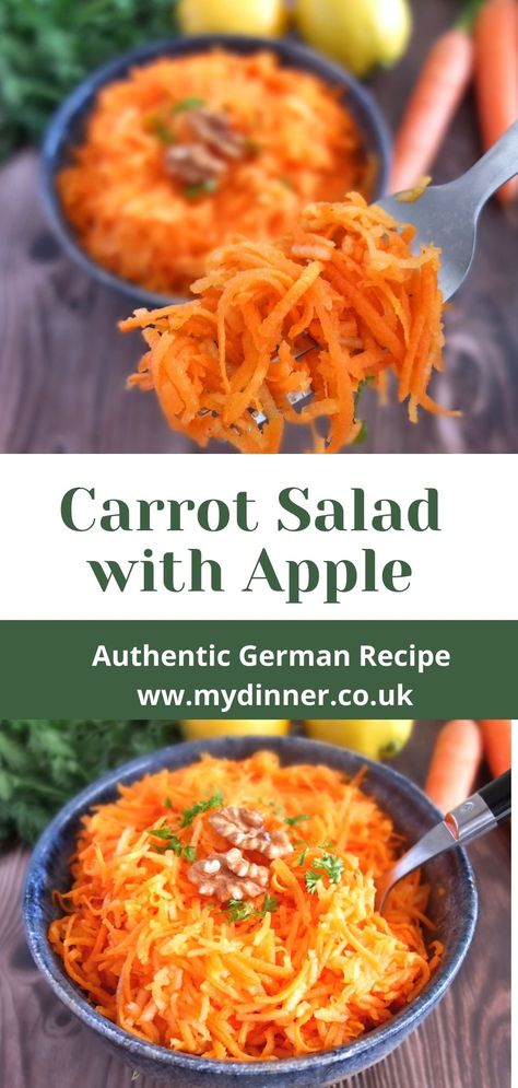 Carrot Apple Salad Recipes, Sweet And Sour Carrot Salad, German Carrot Salad Recipes, Polish Carrot Salad, Apple And Carrot Salad, Vegan Carrot Salad, German Carrot Salad, Raw Carrot Salad Recipes, Grated Carrot Recipes