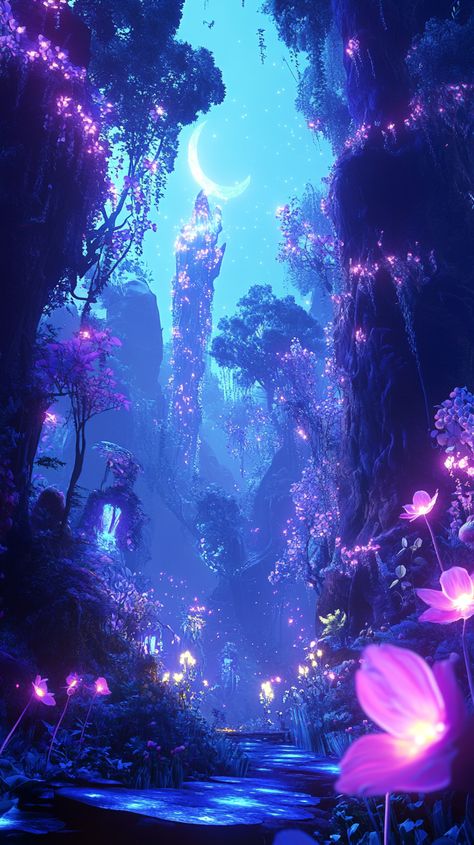 A dreamlike forest where trees grow upside down, with glowing flowers spiraling towards the sky, and mythical creatures dancing in the moonlight. Gravity Magic, Glowing Flowers, Mystical Forest, Beautiful Art Pictures, Adventure Time Art, Mystical Creatures, Beautiful Fantasy Art, Adventure Time, Mythical Creatures