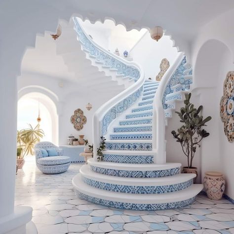 Greek Style Home, Luxury Beach House, Front Garden Landscape, House Interior Design Styles, House Balcony, Casual Decor, Moroccan Homes, Boho Lifestyle, Steps Design