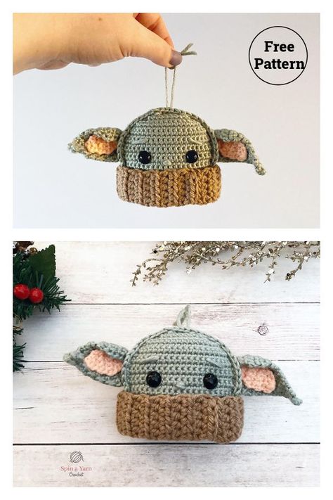 Baby Yoda Ornament Free Crochet Pattern Groot Crochet Pattern, Groot Crochet, Mermaid Tail Blanket Crochet Pattern, Yoda Ornament, Star Wars Ornaments, Cozy Hobbies, Crochet Therapy, Mermaid Tail Blanket Crochet, Holiday Crochet Patterns