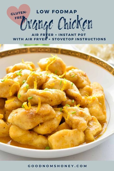 low fodmap air fryer orange chicken in a bowl Low Fodmap Orange Chicken, Low Fodmap One Pot Recipes, Low Fodmap Air Fryer Recipes, Low Fodmap Air Fryer, Orange Chicken Air Fryer, Low Fodmap Lunch, Low Fodmap Dinner, Recipes Low Fodmap, Gluten Free Orange Chicken