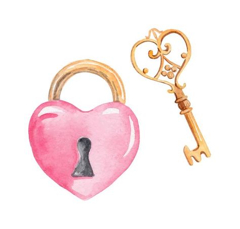 Heart Key Tattoo, Lock Drawing, Valentine Hearts Art, Key Drawings, Pink Drawing, Valentines Illustration, Free Vintage Printables, Diy Anniversary, Heart Illustration