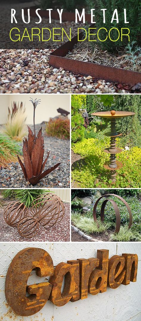 Rusty Metal Garden Decor! • Lots of great ideas and inspiration for dressing up your garden with rusted metal decor! #rustymetalgardendecor #gardendecor #metalgardendecor #gardendecorations #gardening Rusty Garden Art, Rusty Metal Garden Art, Rusty Garden, Unique Garden Art, Garden Junk, Metal Yard Art, Most Beautiful Gardens, Garden Art Sculptures Diy, Metal Garden Art