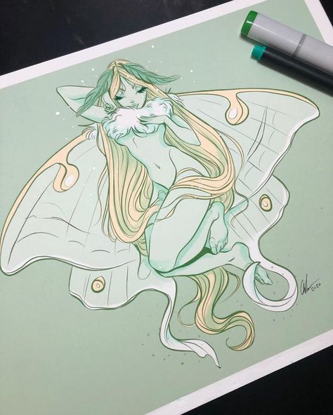 Crescent Ideas, Moth People, Moth Girl, Luna Moth Tattoo, Moth Drawing, Cute Moth, Lunar Moth, Moth Art, Pagan Art