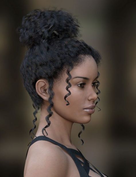 MRL dForce Curly Bun for Genesis 8 Female(s) | 3D Hair for Daz Studio #dazstudio Curly Hair In A Bun Drawing, Curly Hair Bun Drawing, Curly Hair In Bun, Curly Bun Hairstyles Prom, Curly Hair Tied Back, Bun Reference, Curly Bun Hairstyles For Black Hair, Curly Hair In A Bun, Tiana Core