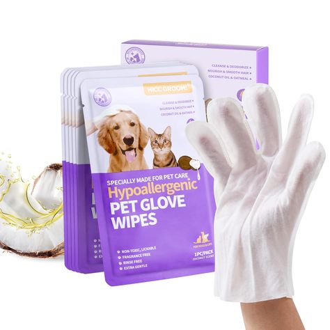 HICC PET Cleaning & Deodorizing Pet Bathing Wipes for Dogs and Cats, Nourish Fur Coconut Oil Grooming Wipes for Dog/Cat, Pet Bathing Gloves Wipes for Daily Care and Traveling (6 PCS) Pet Wipes, Dog Grooming Supplies, Pet Cleaning, Deodorizing, Dog Eyes, Pet Life, Cat Pet, Cat Grooming, Dogs And Cats