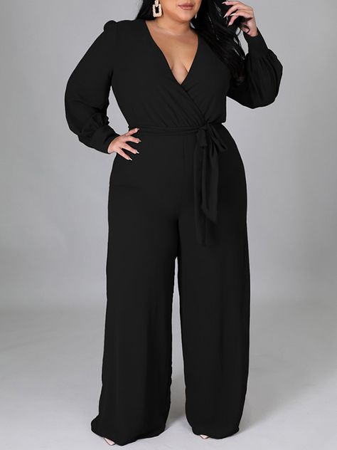 SkuCY-!127367Material95% Polyester StyleLoose , Plus Size , Wide Leg , Long Sleeves , High Waisted FeatureTied Waist , Asymmetric , Solid Color NecklineDeep V-Neck OccasionStylish Selection , Leisure Fashion SeasonsSpring , Autumn TypeJumpsuits ColorBLUE,WHITE,GREEN,BLACK,BURGUNDYSizeL,XL,2XL,3XL,4XL Please consult the size chart we provide for this item's measurements to help you decide which size to buy.Please note: There may be 1-3cm differ due to manual measurement.CMINCHBustWaistSleeveHipsL Plus Size Formal Jumpsuit, Black Wedding Attire, Style Vert, Bandage Jumpsuits, Plus Size Jumpsuits, Wrap Jumpsuit, Look Plus Size, Loose Jumpsuit, Plus Size Formal