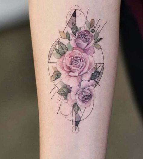 Geometric Forearm Tattoo, Geometric Flower Tattoo, Watercolor Tattoo Flower, Flower Tattoo Back, Flower Geometric, Small Flower Tattoos, Flower Tattoo Shoulder, Flower Tattoo Arm, Delicate Watercolor