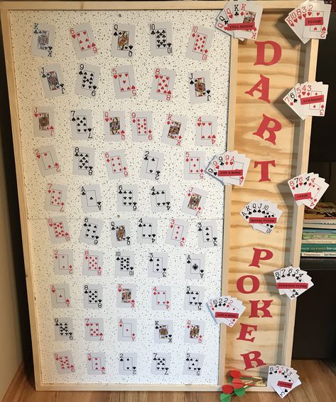 Poker Darts Game Diy, Dart Themed Party, Poker Tournament Fundraiser, Stag And Doe Themes Casino Night, Casino Night Fundraiser Ideas, Dart Poker, Stag And Doe Game, Jack And Jill Games, Poker Darts