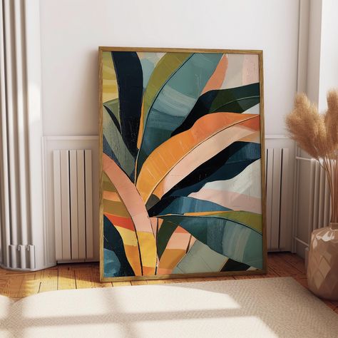 Tropical wall art, mid century print, Minimalist Wall Decor, living room, Abstract Poster, tropical leaves, dorm room, digital Download, Printable art, Abstract Tropical Leaf Art Print, Modern Botanical Wall Decor Add a touch of nature and modern flair to your home with this stunning abstract tropical leaf art print. The vibrant blend of greens, blues, oranges, and pinks creates a striking composition that captures the essence of tropical beauty. Perfect for a living room, bedroom, or office, th Tropical Beauty, Botanical Wall Decor, Modern Botanical, Tropical Wall Art, Art Mid Century, Minimalist Wall Decor, Etsy Printable Art, Quilts Ideas, Tropical Leaf