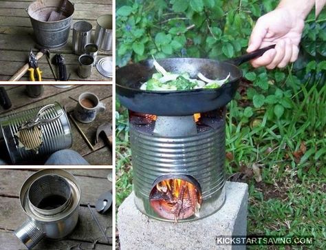 Make a hobo tin-can portable rocket stove Camping Diy, Rocket Stove, Rocket Stoves, Diy Camping, Have Inspiration, Emergency Prepping, Idee Pasto Sano, Camping Essentials, Camping Fun