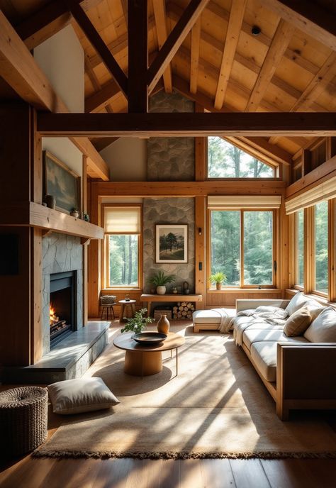 Small Cabin Interior Ideas Cozy Cabin Interior Design, Cozy Small Cabin, Small Cabin Exterior Ideas, Zen Cabin, Small Cabin Bathroom Ideas, Nordic Cabin Interior, Small Cabin Interior Ideas, Finnish Cabin, Modern Log Cabin Interior