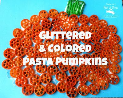 Glittered and Colored Pasta Pumpkins -  - Pinned by @PediaStaff – Please Visit  ht.ly/63sNt for all our pediatric therapy pins Pasta Pumpkin, Colored Pasta, Pumpkin Craft, Pumpkin Activities, Fun Halloween Crafts, Harvest Party, Halloween Preschool, Fall Preschool, Learn Crafts