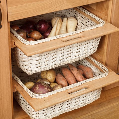 Wicker Basket Storage Unit, Butlers Kitchen, Kitchen Basket, Solid Wood Kitchen Cabinets, Kitchen Cupboard Storage, Pantry Room, Kitchen Basket Storage, Kabinet Dapur, Kitchen Cupboard Designs