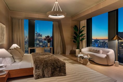 Breathtaking Penthouses for Sale Across the Globe | Architectural Digest New York Living Room, Bedroom With Plants, Penthouse Bedroom, New York Living, Beautiful New York, Fendi Casa, Midtown Manhattan, Lighting Design Interior, Cozy Nook