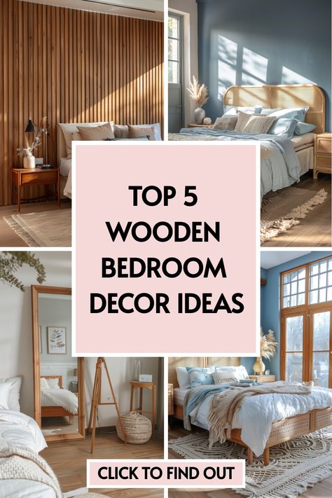 🔨 Is your bedroom needing a touch of nature? Find out how wood bedroom decor and wooden bed frames can add a rustic yet modern vibe to your space. Visit our article for exclusive tips and tricks! Wood Bedroom Inspirations, Wooden Master Bedrooms Decor, Bedroom Wood Bed, Wooden Bedroom Decor, Wood Bedroom Decor, Modern Wooden Furniture, Wooden Accent Wall, Oak Bed Frame, Wooden Bedroom Furniture