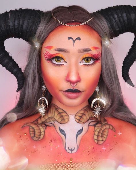 Aries Makeup Look, E Girl Makeup, Aries Aesthetic, Butterfly Makeup, Element Fire, Amazing Halloween Makeup, The Ram, Make Up Inspo, Goth Beauty