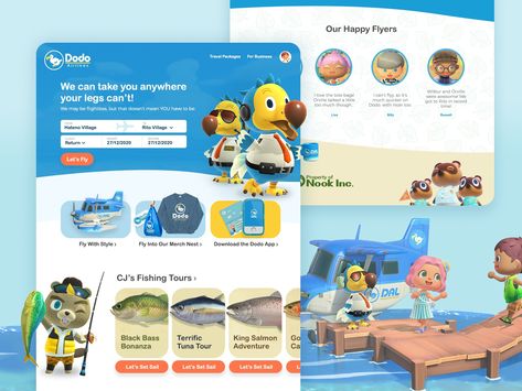 Dodo Airlines Website by Nick Bozic Fan Website Design, Dodo Airlines, Animal Crossing Fan Art, Game Gui, Casual Game, Peterborough, Saint Charles, Set Sail, Show And Tell