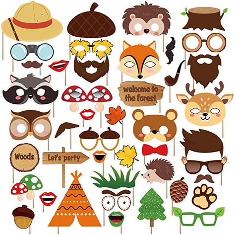 Woodland Creatures Party, Selfie Props, Animal Party Decorations, Woodland Party Theme, First Bday, Woodland Baby Shower Decorations, Friends Selfie, Camping Theme Party, Birthday Photo Props