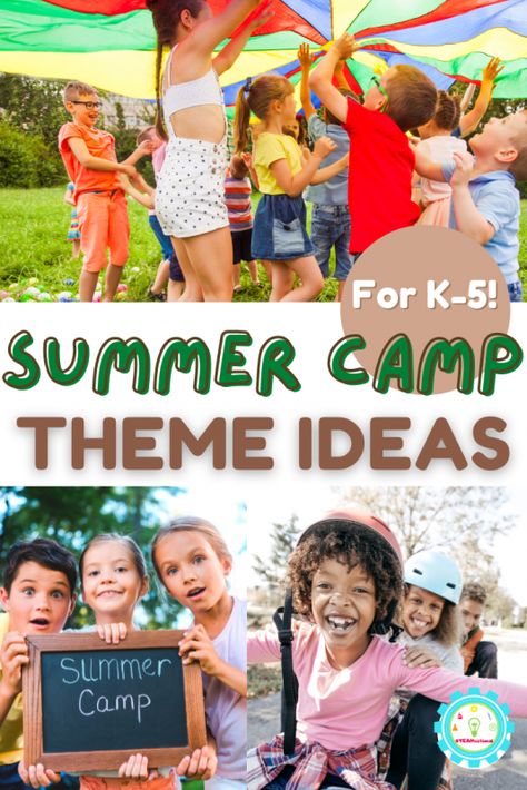 Summer Camps For Kids Themes, Kids Summer Theme Weeks, Stem Activities Summer Camp, Summer School Enrichment Ideas, Summer Ideas For Elementary Kids, Teaching Summer School Ideas, Camp Ideas For Kids Summer, Mom Camp Ideas, Christian Summer Camp Themes