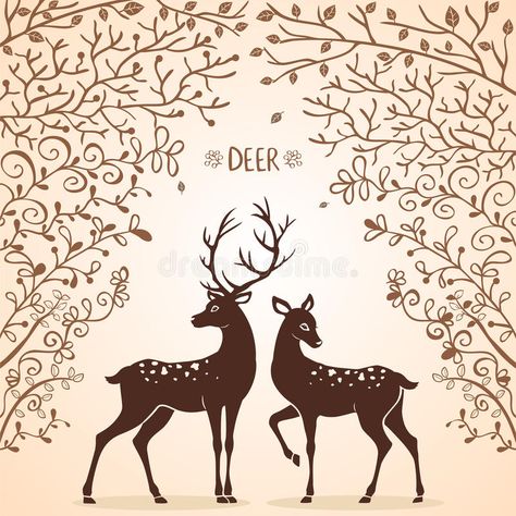 Deer trees. Illustration silhouettes of two beautiful deer #Sponsored , #SPONSORED, #SPONSORED, #trees, #deer, #beautiful, #Deer Linocut Inspiration, Reindeer Drawing, Notes Doodles, Gond Painting, Deer Drawing, Fire Icons, Deer Illustration, Persian Art Painting, Spirit Animal Art